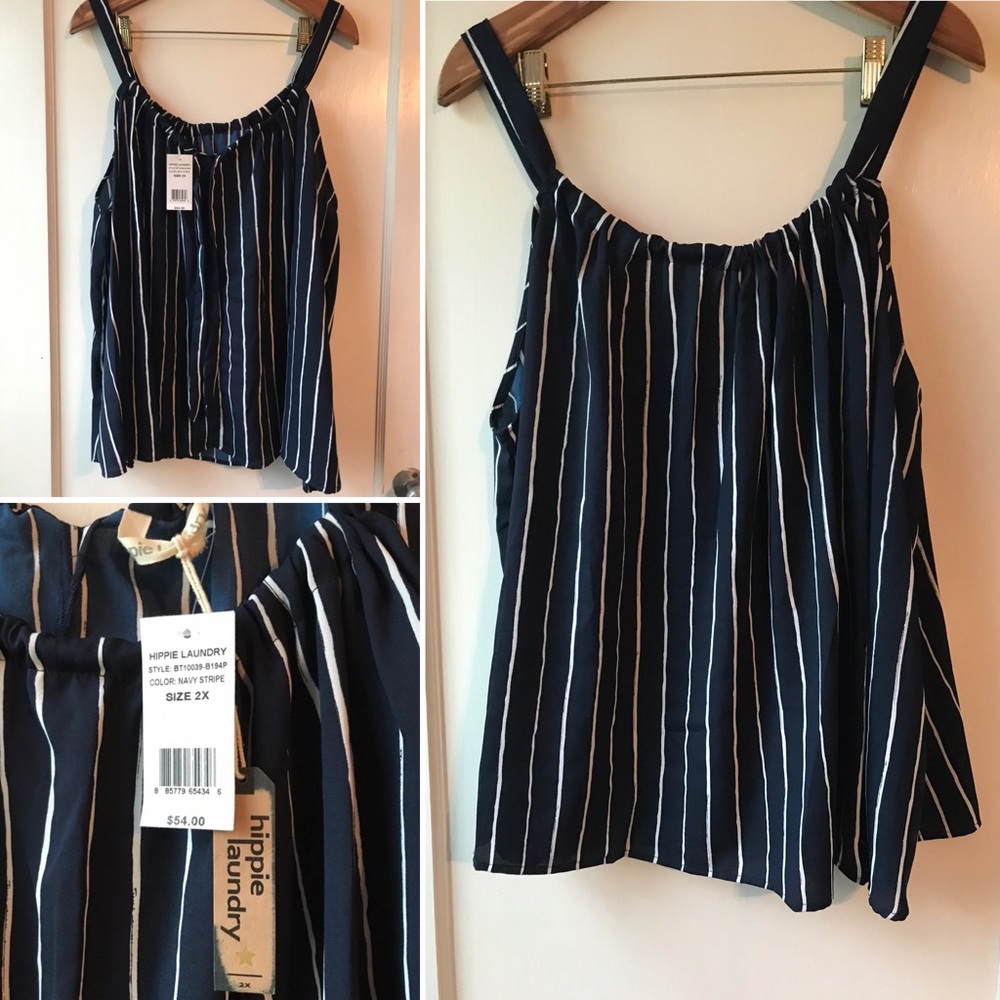 Navy and White Striped Flowy Tank